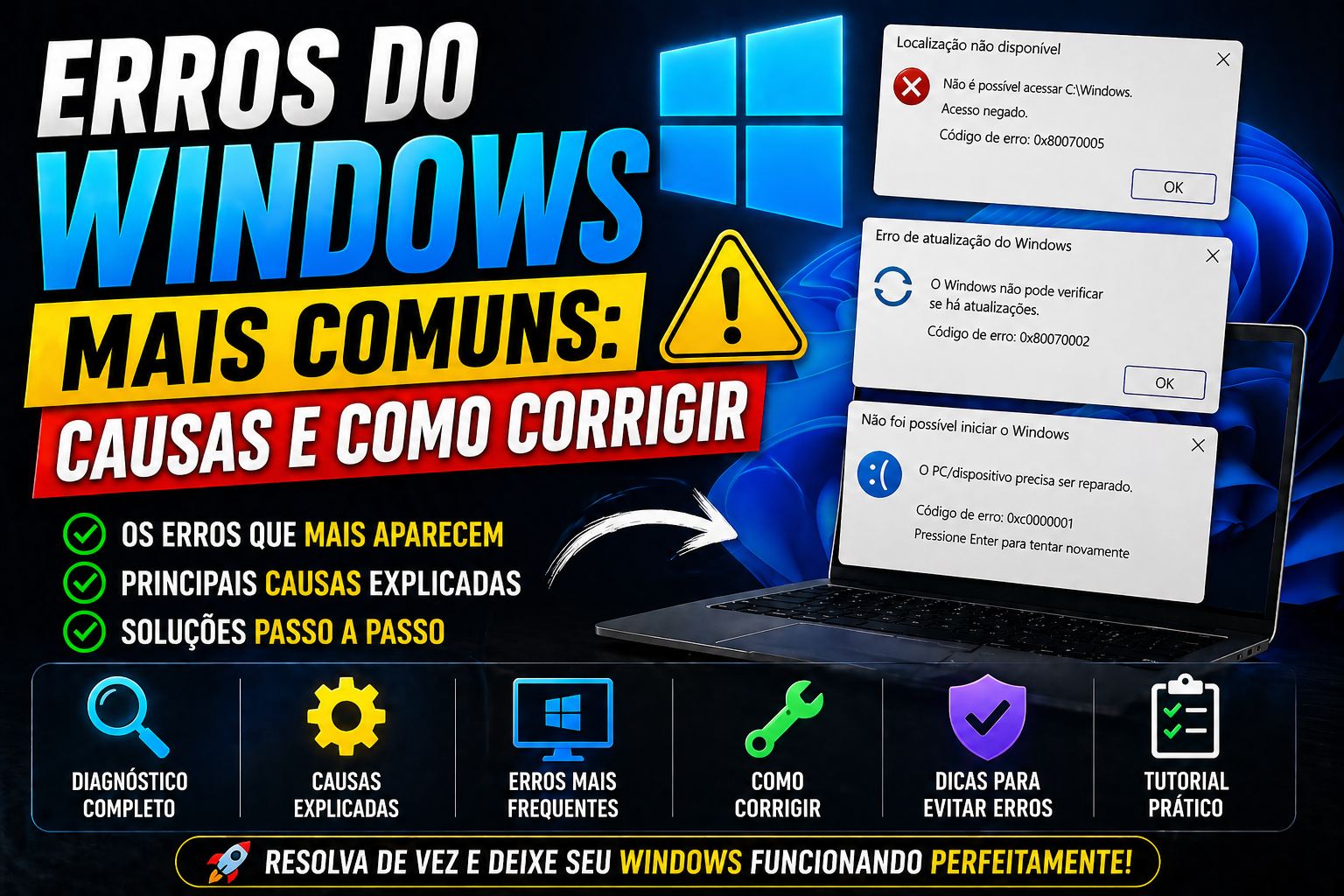 Erros do Windows mais comuns: causas e como corrigir