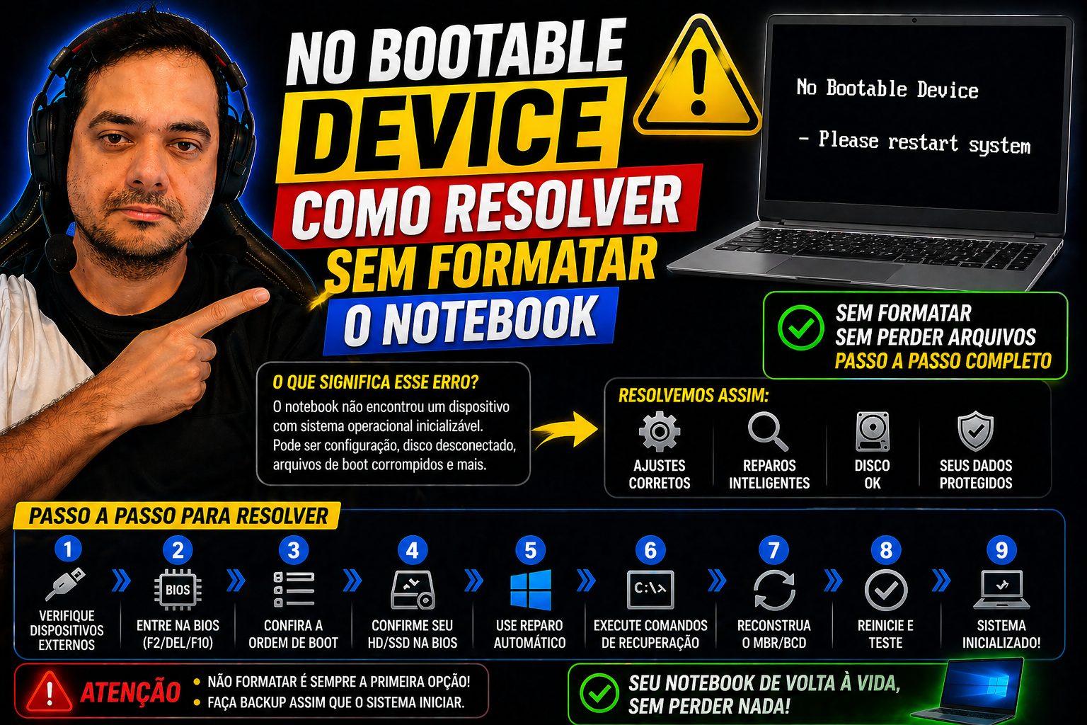 No Bootable Device: como resolver sem formatar o notebook