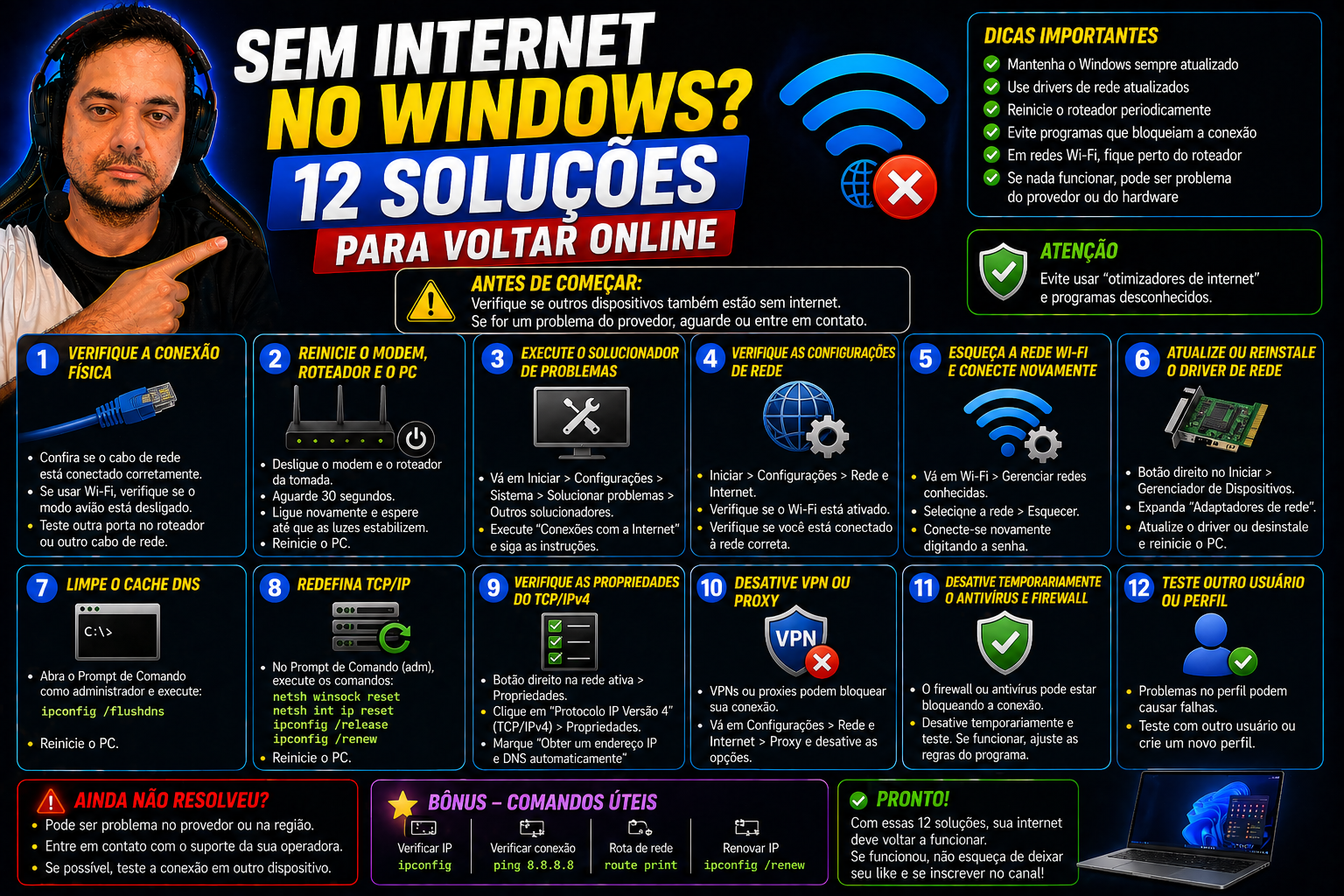Sem internet no Windows? 12 soluções para voltar online