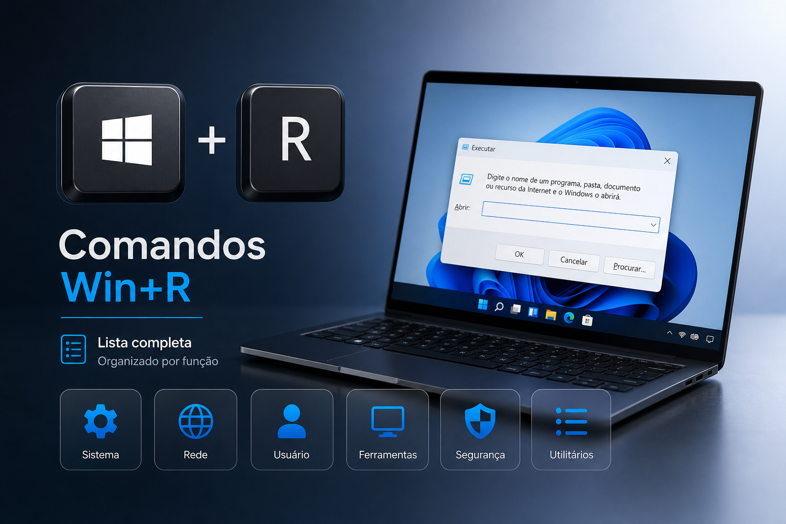 Comandos Win+R: lista completa e organizada por função