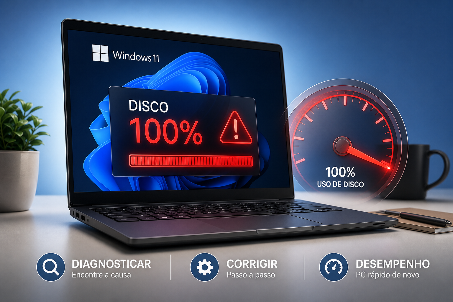 Disco a 100% no Windows 11: como diagnosticar e corrigir