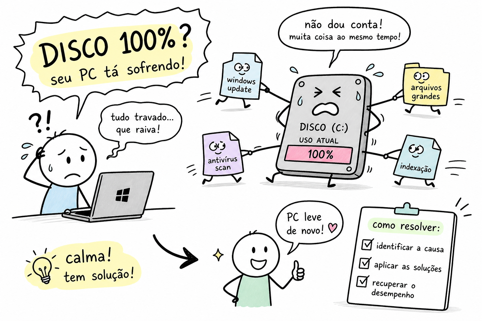 Disco em 100% no Windows 10: causas e como resolver