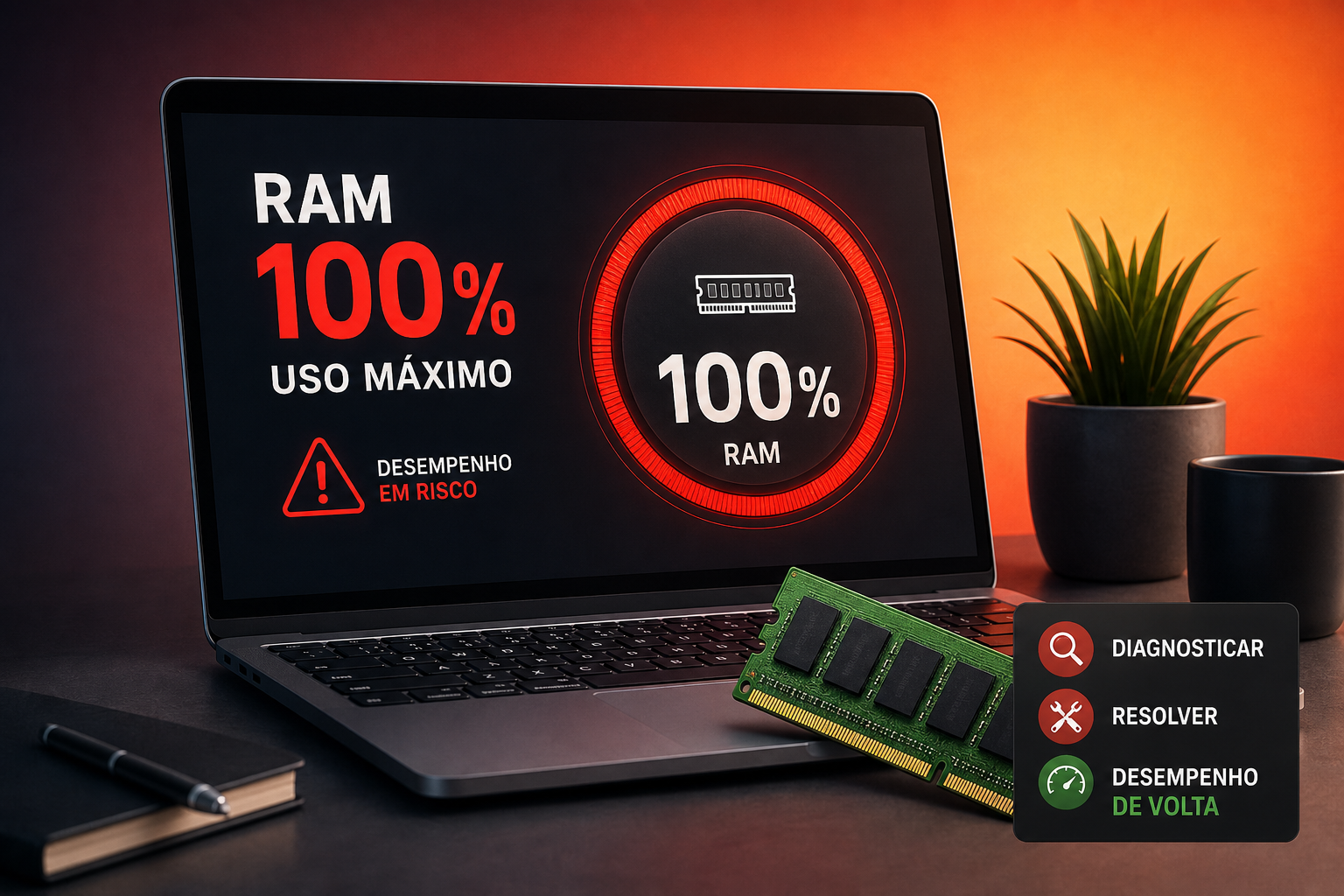 Memória RAM em 100%: como diagnosticar e resolver agora