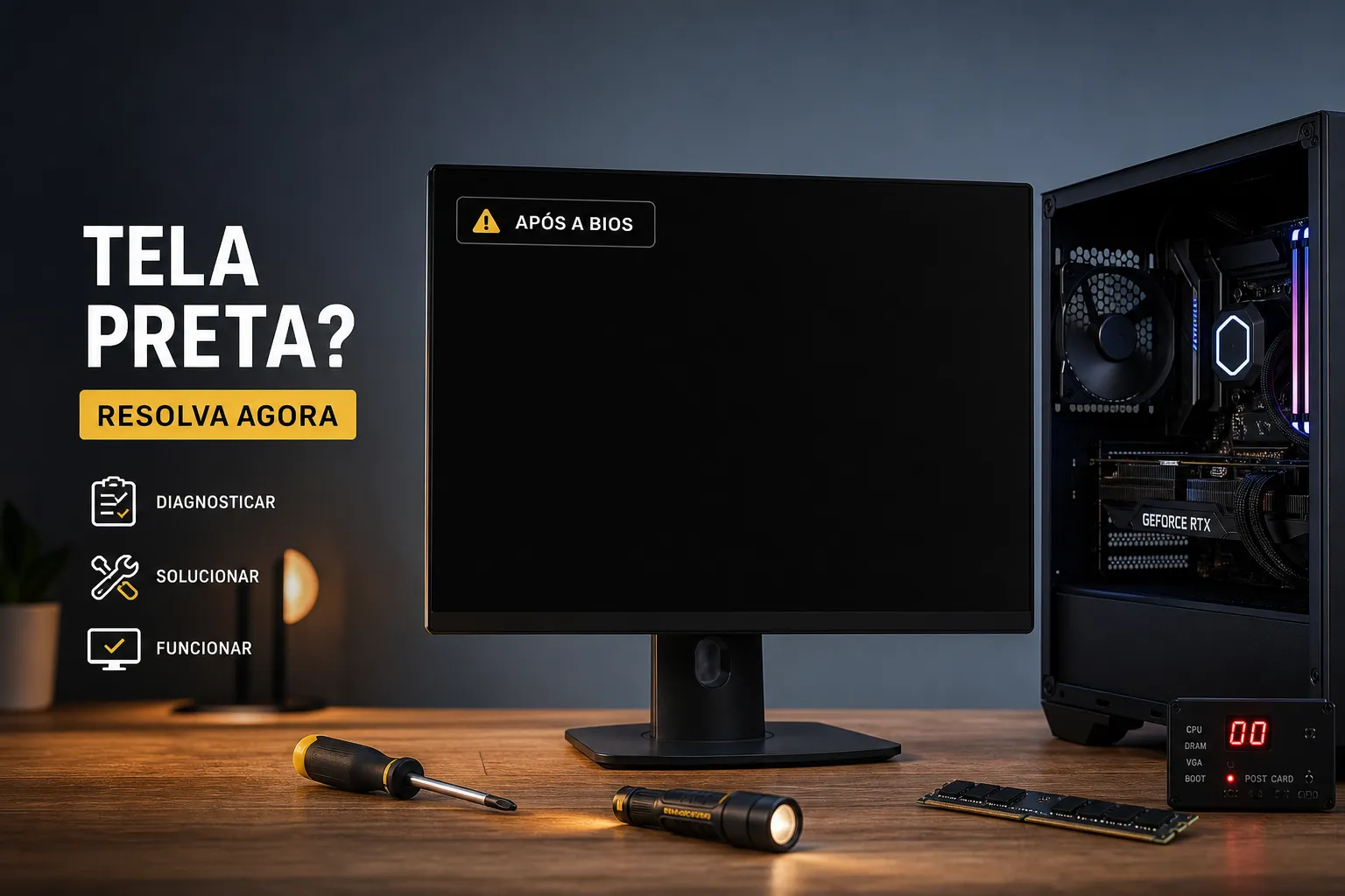 Tela preta após a BIOS: como diagnosticar e resolver